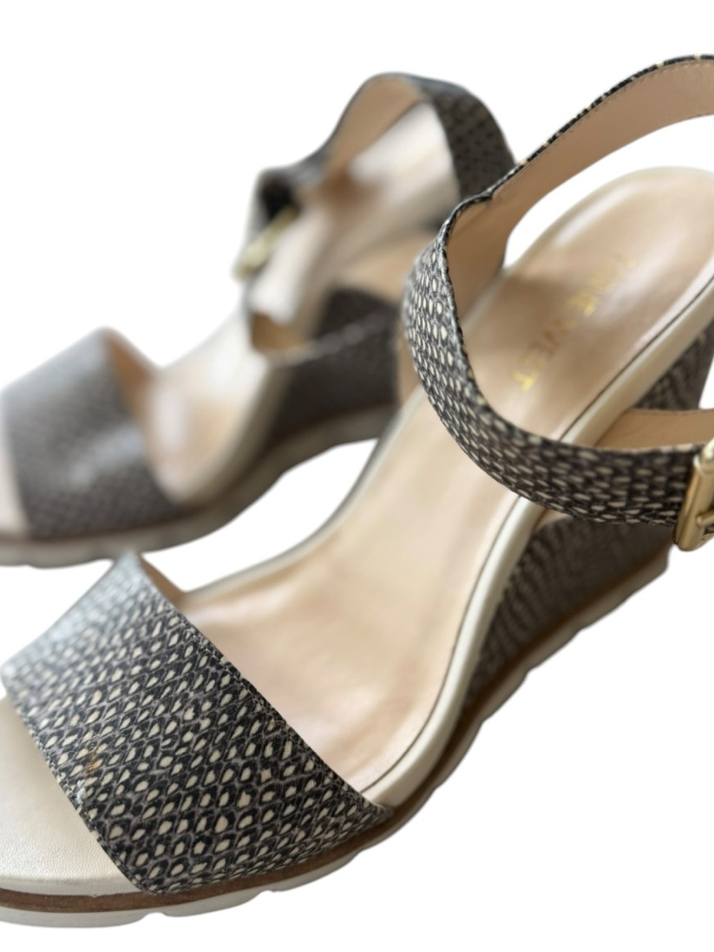 Nine West Neutral Brown Woven Pattern Wedge Sandals - Picture 2 of 4